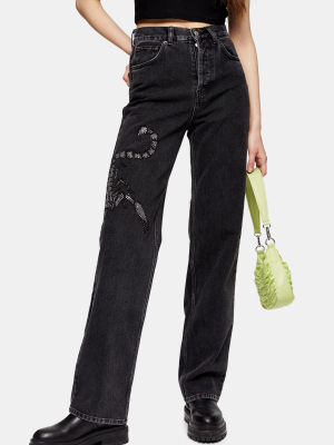 Washed Black Scorpion Embellished Jeans