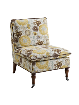 Peggy Floral Pillow Top Slipper Chair Brown - Linon