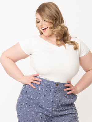 Unique Vintage Plus Size White Cap Sleeve Deena Top