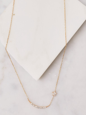 Pave Moon & Attached Star Necklace, Gold