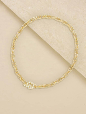 Golden 18k Gold Plated Chain Rope Necklace With Pearl Toggle