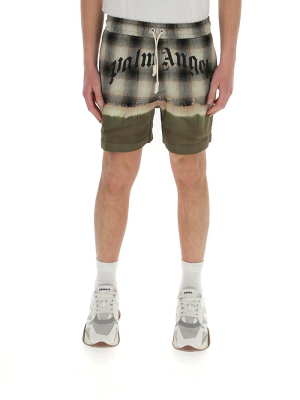 Palm Angels Logo Print Checked Shorts