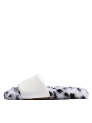 Archer710 White Faux Fur Flat Slide Sandal