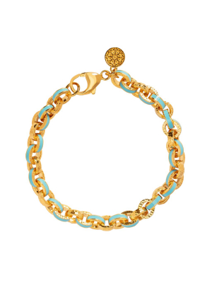 Hammered Enamel Link Bracelet - Sky Blue