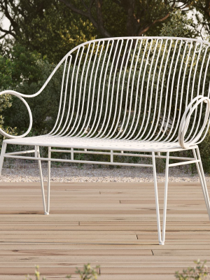 Scroll White Metal Outdoor Bench