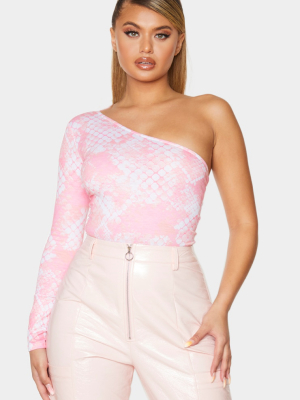 Pink Snake Printed One Shoulder Jersey Long...