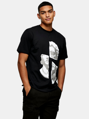 Face Collage T-shirt In Black