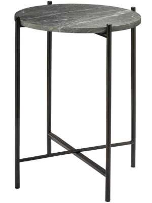 Jamie Young Domain Side Table In Black Textured Marble And Black Iron