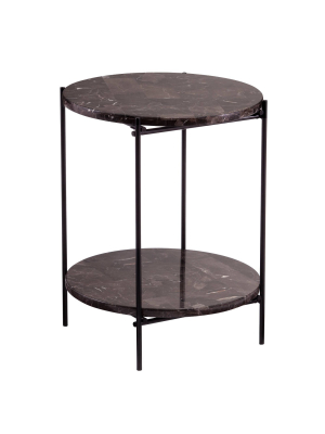 Simchett Round Marble Side Table Gray/black - Aiden Lane