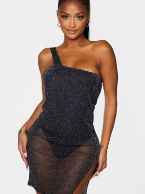 Shape Black Sheer Glitter One Shoulder Bodycon...