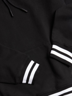 French Terry Pullover Hoodie Lc - Black With Striped Rib