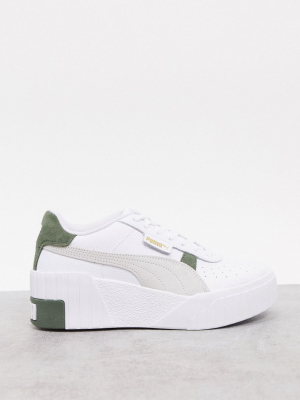 Puma Cali Wedge Sneakers In White And Green