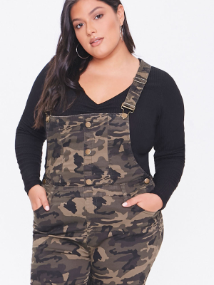 Plus Size Camo Print Overalls