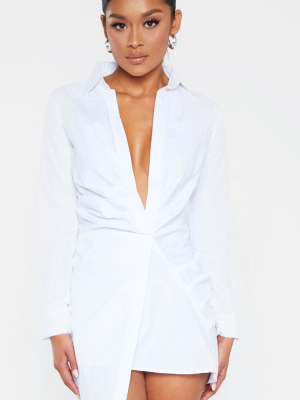 White Ruched Front Shirt Dress