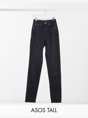 Asos Design Tall Hourglass High Rise 'lift And Contour' Slim Mom Jeans In Washed Black