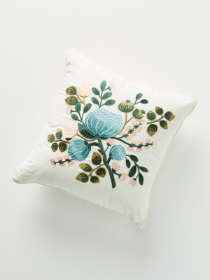 Rifle Paper Co. X Loloi Blue Botanical Embroidered Pillow