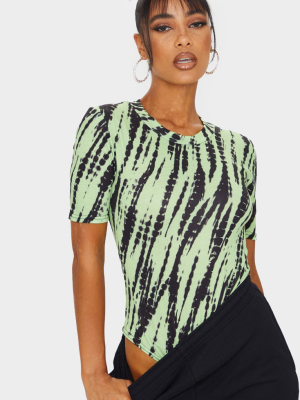 Green Zebra Print Round Neck Short Sleeve Bodysuit