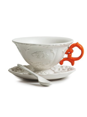 I-tea Porcelain Tea Cup Set W/ Orange Handle