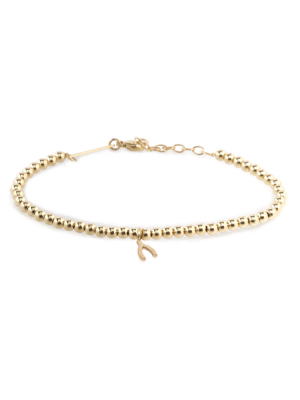 14k Small Gold Bead And Midi Bitty Wishbone Bracelet