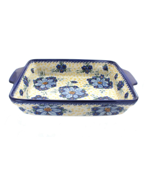 Blue Rose Polish Pottery Daisy Surprise Baker With Handles
