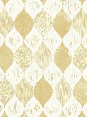 Woodblock Print Wallpaper In Yellow From Magnolia Home Vol. 2 By Joanna Gaines