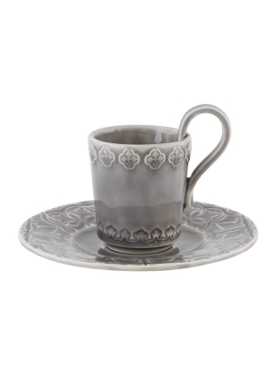 Bordallo Pinheiro Rua Nova Gray Espresso Cup & Saucer