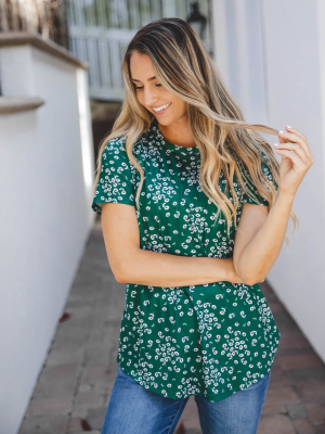 Floral Short Sleeve Mia Top - Green