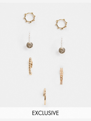 Reclaimed Vintage Inspired Earring Multipack With Ear Cuff In Gold