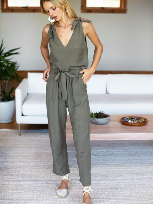 Tie Shoulder Mod Top - Army Linen