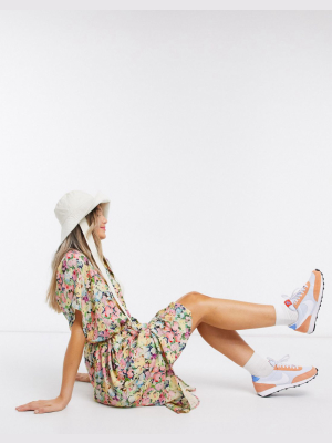 Monki Ninni Floral Print Belted Shirt Dress In Multi