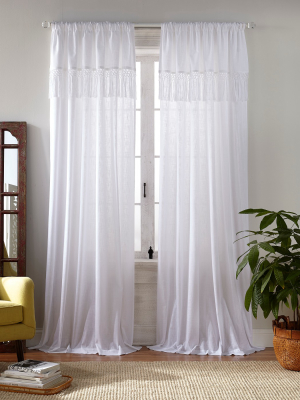 Calypso Macramé Tassel Semi Sheer Window Curtain Panel - Elrene Home Fashions