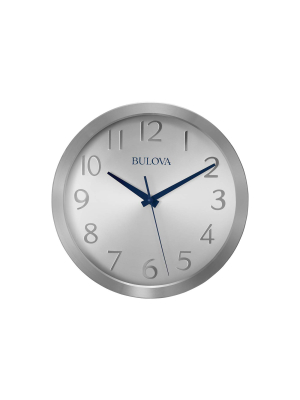 Bulova Clocks C4844 Winston Decorative Aluminum 9 Inch Diameter Quartz Wall Clock With Quiet Sweep, Silver Tone Metal Face, Blue Hands