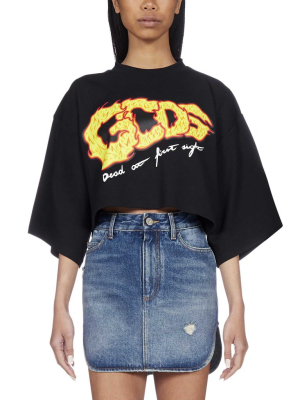 Gcds Logo Daisy-print Cropped T-shirt