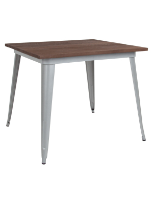 Flash Furniture 36" Square Metal Indoor Table With Rustic Wood Top