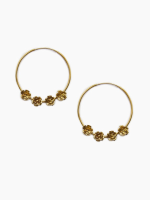 4 Roses Hoop Earrings - Gold