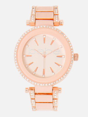 Pink Enamel And Crystal Bebe Logo Watch