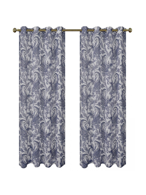 Regal Home 2 Pack: Regal Home Semi Sheer Grommet Top Paisley Curtains - Ink Blue