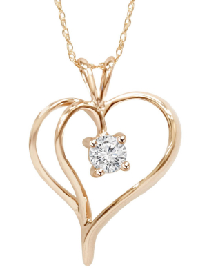 Pompeii3 1/3ct Solitaire Round Diamond Heart Pendant & Chain 14k Rose Gold 1" Tall