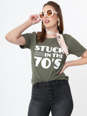 Army Green Stuck In The 70s Graphic Unisex Tee