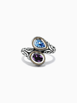 Effy 925 Sterling Silve & 18k Gold Topaz And Amethyst Ring, 1.62 Tcw