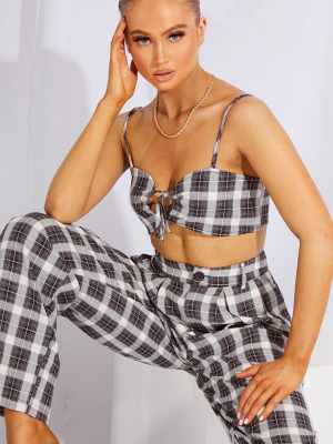 Black Check Print Tie Front Bralet