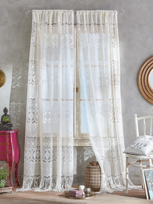 Boho Lace Curtain Panel Ivory