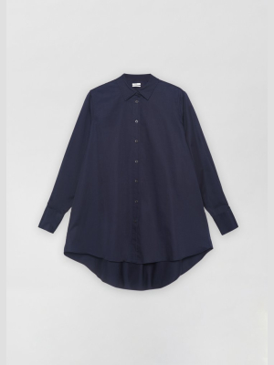 A-line Button Down Shirt In Cotton Poplin - Navy