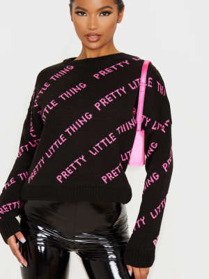 Prettylittlething Pink Contrast Knitted Sweater