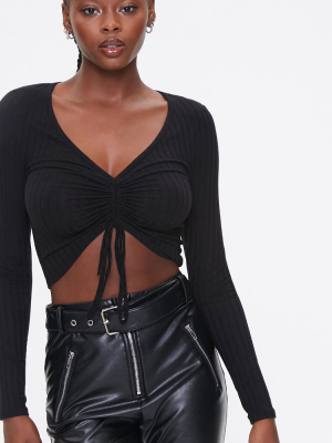 Ruched Rib-knit Crop Top