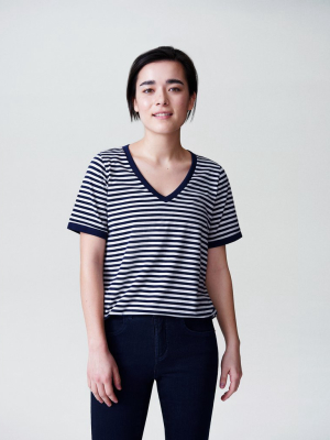 V Rex - Navy/dove Grey Stripe