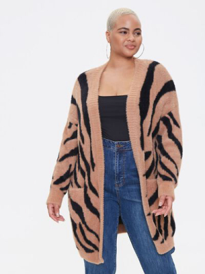 Plus Size Tiger Striped Cardigan Sweater