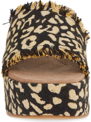 Wren Vegan Black Leopard Woven Canvas Platform Sandal