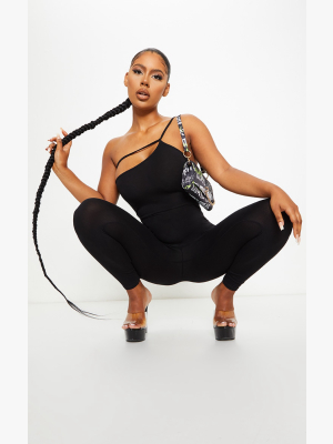 Black Basic Double Strap One Shoulder Jumpsuit