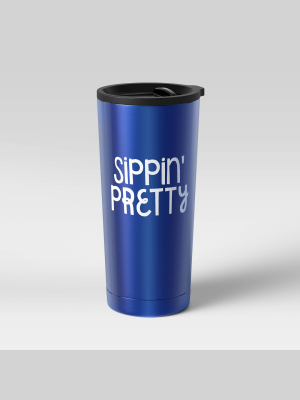 19oz Stainless Steel Vacuum Coffee Tumbler With Slide Lid Blue "sippin' Pretty" - Room Essentials™